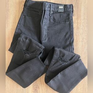 Abercrombie Fitch: high rise, super skinny, black jeans.